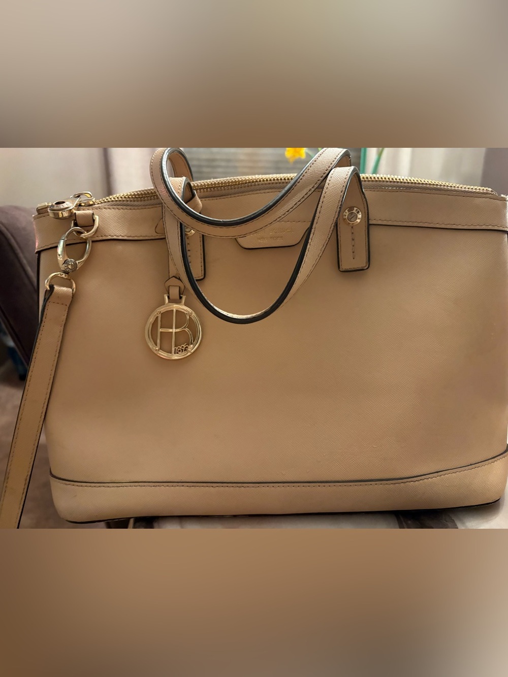 Henri bendel Saffiano Leather Shoulder Bag beige